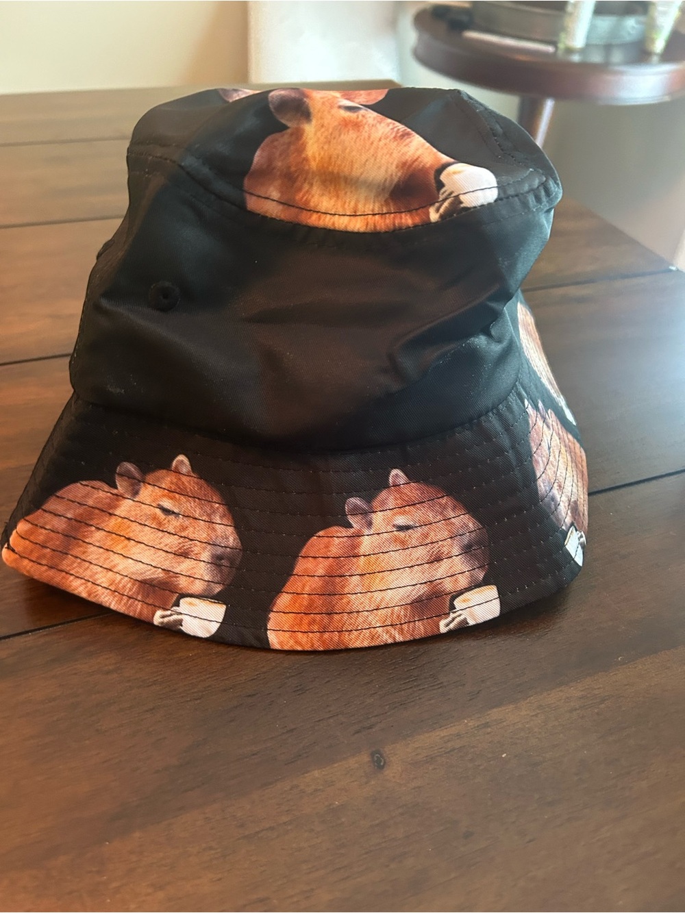 Source Unknown Black Kids Bucket Hat with Brown Bear Print